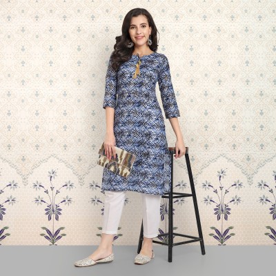 anushansa Women Printed A-line Kurta(Blue)