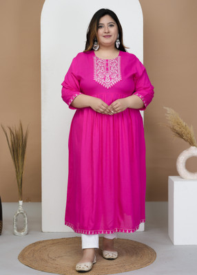 KUNWAR FASHION Women Embroidered A-line Kurta(Pink)