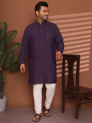 ED PLUS Men Printed Straight Kurta(Purple)