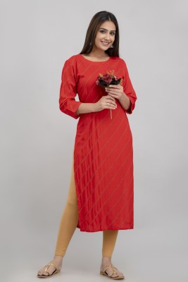 DDTEXTILETEAM Women Self Design Straight Kurta(Red)