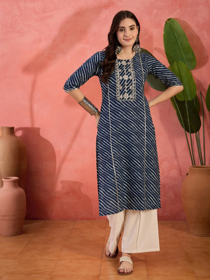 Sangria Women Leheriya, Printed Straight Kurta(Blue)