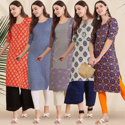 1 Stop Fashion Women Printed Straight Kurta(Multicolor)