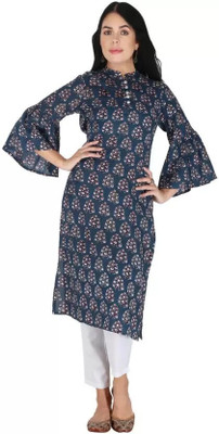 HouseOfCommon Women Printed Straight Kurta(Blue)