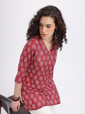 Anouk Rustic Women Printed Straight Kurta(Red)