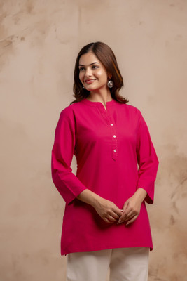 Anmi Solid Women Straight Kurta(Pink)