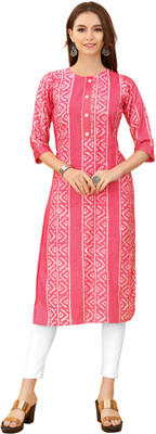 Arozi Women Printed Straight Kurta(Pink)