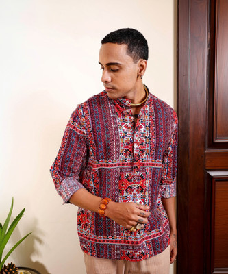 The Indian Garage Co. Men Printed A-line Kurta(Multicolor)