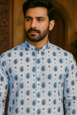 Vital Solutions Men Printed, Striped Straight Kurta(Blue, White)