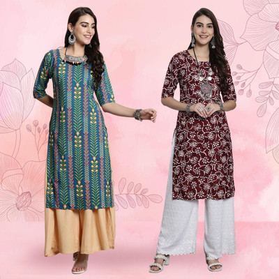 EthnicBasket Women Printed Straight Kurta(Multicolor)