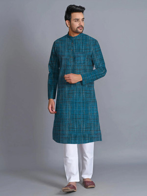 Hasnufashion Men Self Design A-line Kurta(Dark Blue)
