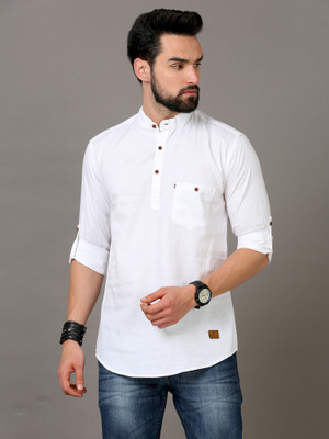 tallwalker Men Solid Straight Kurta(White)