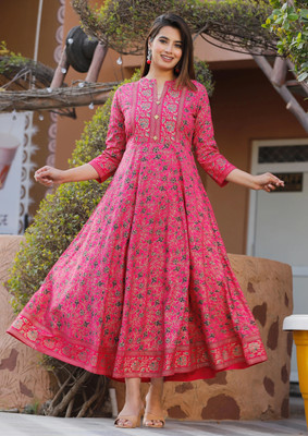 Shri Shayam Creation Women Printed Anarkali Kurta(Pink)
