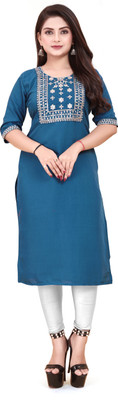 TITHIGARMENTS Women Embroidered A-line Kurta(Blue)