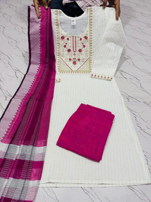 FFClothings Women Striped, Embroidered A-line Kurta(Pink)