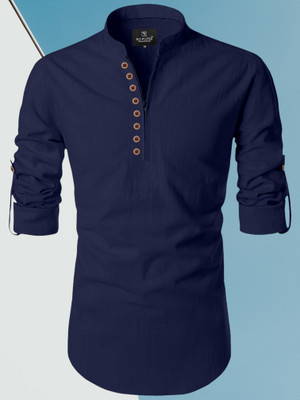 SOPANI Men Solid Straight Kurta(Dark Blue)