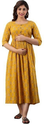 Jivisha Women Floral Print Ethnic Dress Kurta(Yellow)