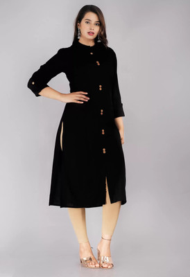 PYARELAL Women Printed Frontslit Kurta(Black)