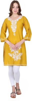 LAZOMCRAFT Women Embroidered Straight Kurta(Yellow)