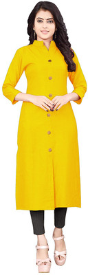 HF HOLYDAY FASHION Women Solid Straight Kurta(Yellow)