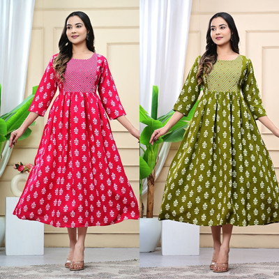 Kadri Women Floral Print A-line Kurta(Pink)
