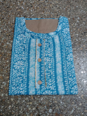 Cipuleyan Women Printed A-line Kurta(Light Blue)