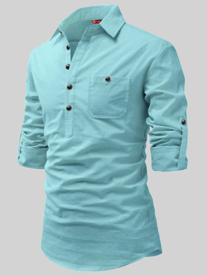 FireFish Men Solid A-line Kurta(Light Blue)