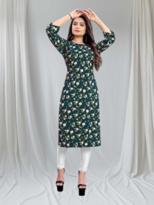 dharmanandan creation Women Printed Flared Kurta(Green)