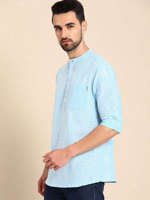 ANOUK Men Woven Design Straight Kurta(Blue)