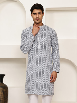 ANOUK Men Printed Straight Kurta(Grey)