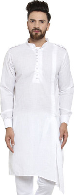JS COLLECTION Men Solid Asymmetric Kurta(White)