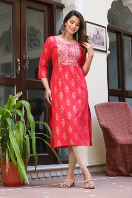 aayu fashion Women Embroidered Straight Kurta(Red)