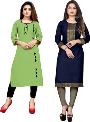 AAIKHODAL Women Applique Straight Kurta(Green, Blue)