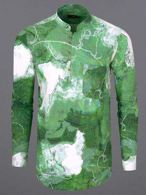 french crown Men Printed Straight Kurta(Green, White)