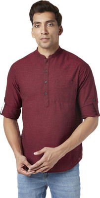 Indus Route by Pantaloons Men Solid Straight Kurta(Maroon)