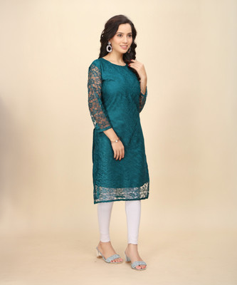 Manthan Creation Women Self Design A-line Kurta(Dark Blue)