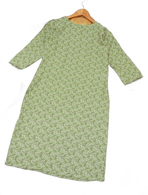 AKK Enterprise Women Printed Straight Kurta(Light Green, White)
