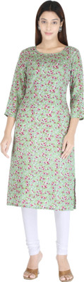 HouseOfCommon Women Printed Straight Kurta(Green)