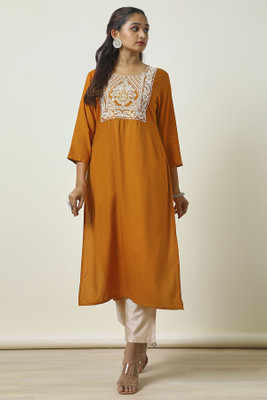 soch Women Embroidered A-line Kurta(Yellow)
