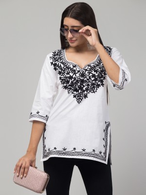 Shyam Fashion Women Embroidered Straight Kurta(White)