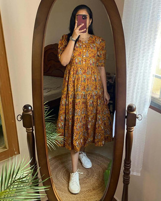 Luminary Women Fit and Flare Yellow Midi/Calf Length Dress