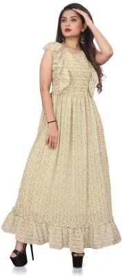 dharmanandan creation Women Printed Ethnic Dress Kurta(Beige)