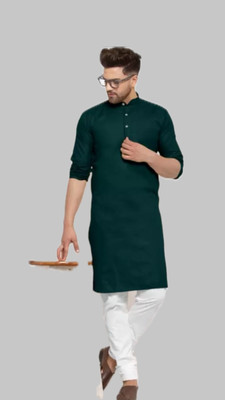 Anuj Fashion Men Solid A-line Kurta(Dark Green)