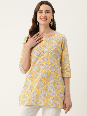 Feranoid Retail Women Floral Print Straight Kurta(Yellow)