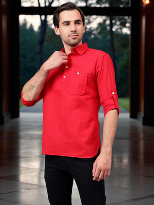 FireFish Men Solid A-line Kurta(Red)