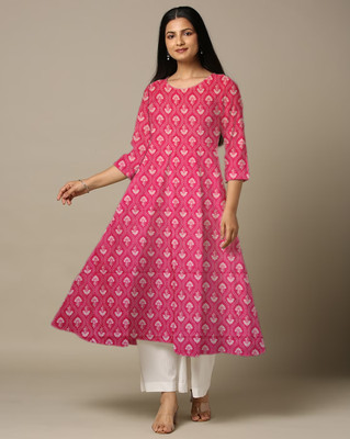 World of Mystery Women Floral Print Anarkali Kurta(Pink)
