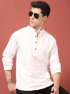 Voroxy Men Self Design Straight Kurta(White)