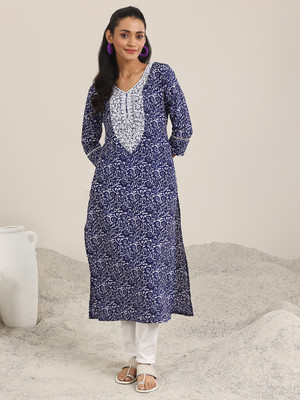 LIBAS Women Printed Straight Kurta(Blue)