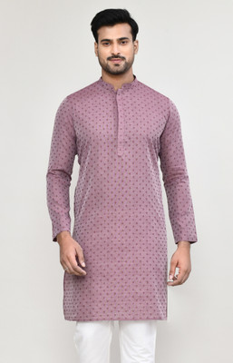 POLY2FAB Men Embroidered Straight Kurta(Purple)