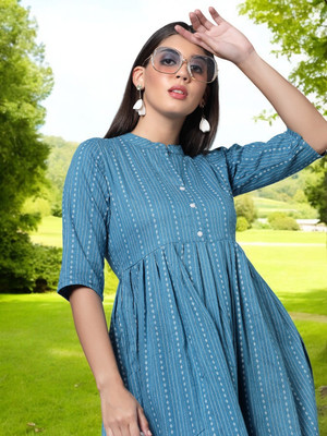 Texpa Creation Women Self Design A-line Kurta(Blue)