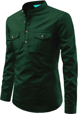 VIMASUTI Men Solid A-line Kurta(Green)